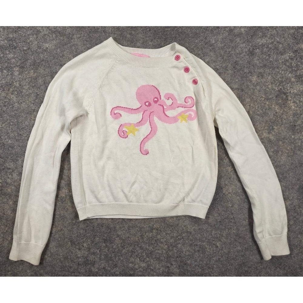Lilly Pulitzer Girls White Pink Octopus Knit Sweater Size 7 Button Shoulder